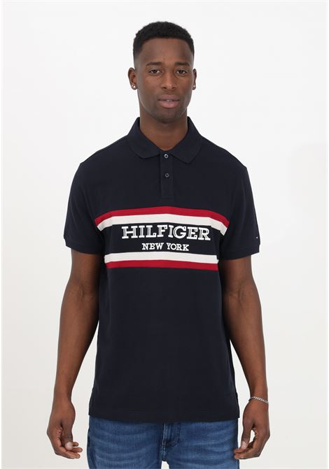 Blue half-sleeve men's polo shirt with color block pattern and Hilfiger New York logo TOMMY HILFIGER | Polo | MW0MW33590DW5DW5