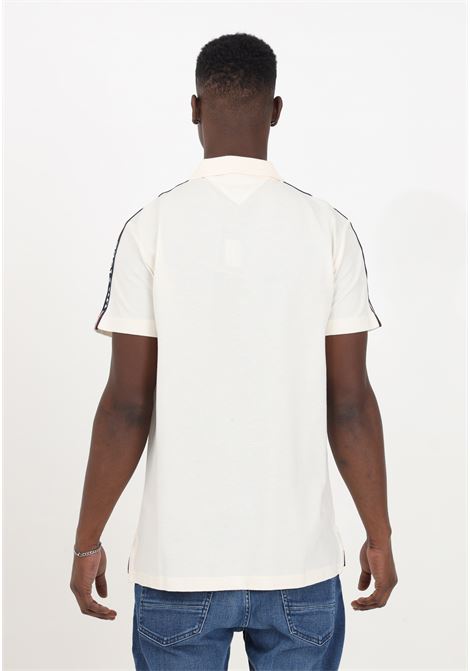 Cream men's polo shirt with bands and logo on the shoulders TOMMY HILFIGER | Polo | MW0MW33591AEFAEF