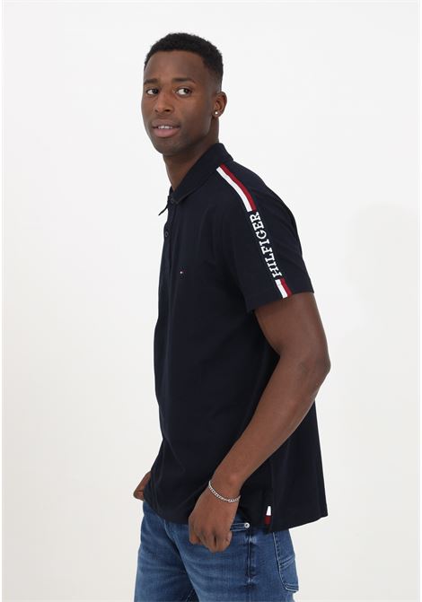 Blue half-sleeved men's polo shirt with logo on the sleeve TOMMY HILFIGER | Polo | MW0MW33591DW5DW5