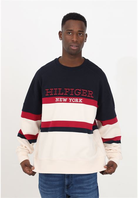 Men's crewneck sweatshirt with monogram logo on the color block front. TOMMY HILFIGER | Hoodie | MW0MW33663AEFAEF
