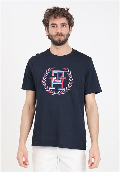 Midnight blue men's T-shirt with maxi logo embroidery on the front TOMMY HILFIGER | T-shirt | MW0MW34393DW5DW5