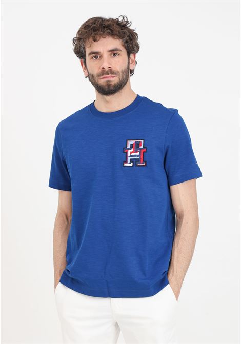 Blue men's t-shirt with maxi logo patch on the front TOMMY HILFIGER | T-shirt | MW0MW34423C5JC5J