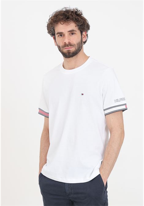 T-shirt da uomo bianca con stampa logo sulla manica TOMMY HILFIGER | T-shirt | MW0MW34430YBRYBR