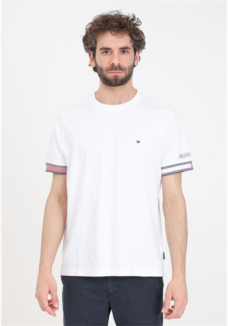 T-shirt da uomo bianca con stampa logo sulla manica TOMMY HILFIGER | MW0MW34430YBRYBR