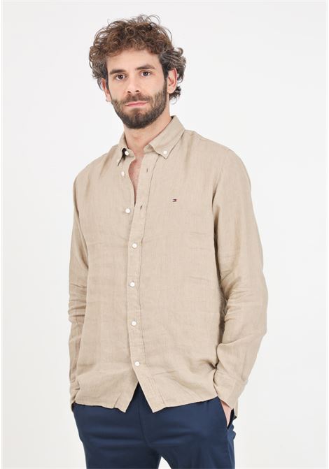 Beige men's shirt with logo embroidery on the chest TOMMY HILFIGER | MW0MW34602AEGAEG