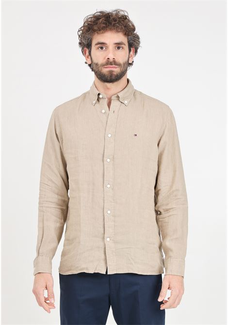 Beige men's shirt with logo embroidery on the chest TOMMY HILFIGER | Shirt | MW0MW34602AEGAEG