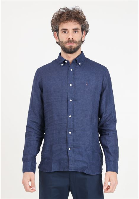 Navy blue men's shirt with logo embroidery on the chest TOMMY HILFIGER | MW0MW34602DCCDCC