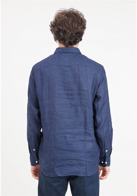 Camicia da uomo blu navy con ricamo logo sul petto TOMMY HILFIGER | Camicie | MW0MW34602DCCDCC