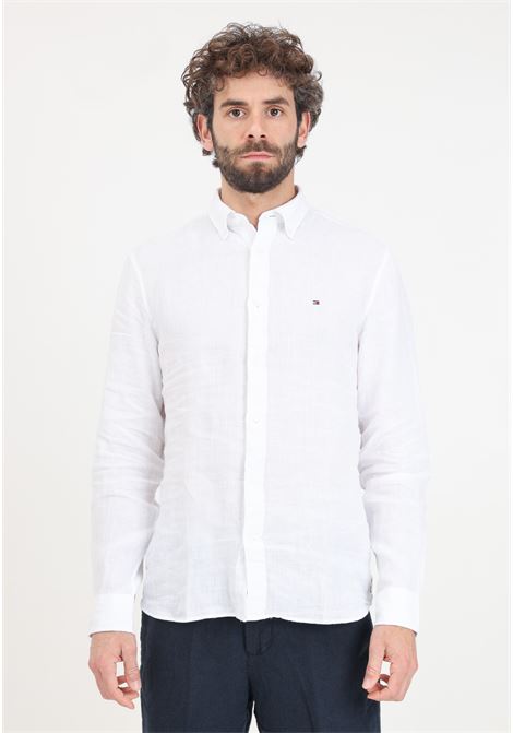 White men's shirt with logo embroidery on the chest TOMMY HILFIGER | MW0MW34602YCFYCF