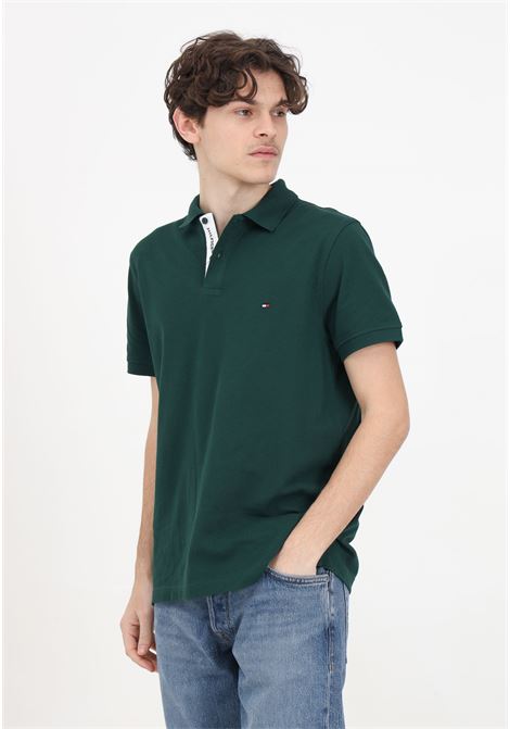 Green men's polo shirt with flag logo patch TOMMY HILFIGER | MW0MW34753MBPMBP