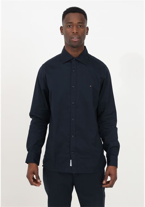 Blue men's shirt with embroidered logo TOMMY HILFIGER | Shirt | MW0MW35144DW5DW5