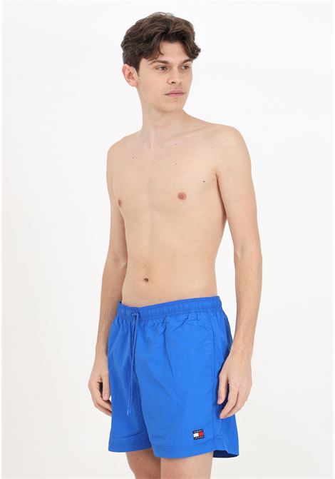 Blue men's swim shorts with logo patch embroidery TOMMY HILFIGER | Beachwear | UM0UM03147C6P