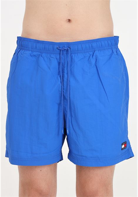 Blue men's swim shorts with logo patch embroidery TOMMY HILFIGER | Beachwear | UM0UM03147C6P