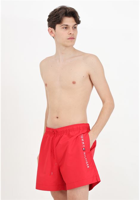 Red men's swim shorts with logo embroidery TOMMY HILFIGER | Beachwear | UM0UM03258XLG