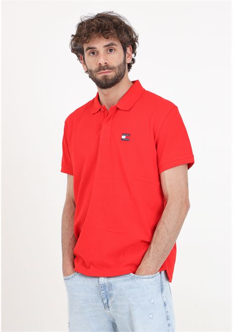 Red men's polo shirt with flag logo patch TOMMY JEANS | Polo | DM0DM18314XNLXNL