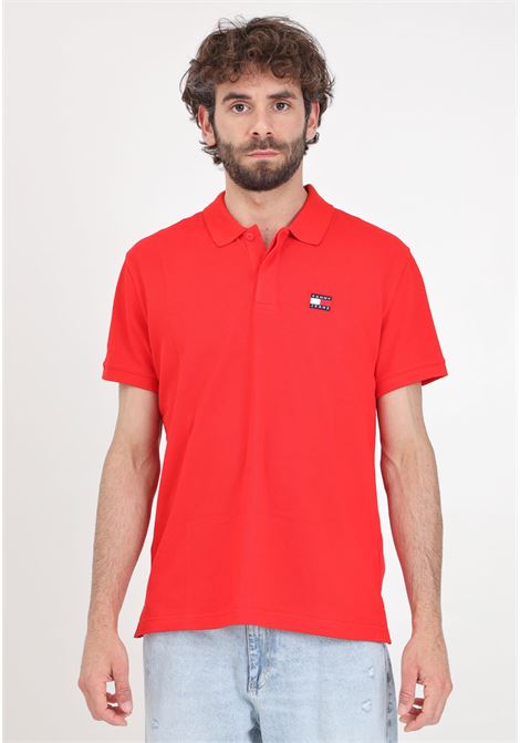 Red men's polo shirt with flag logo patch TOMMY JEANS | DM0DM18314XNLXNL
