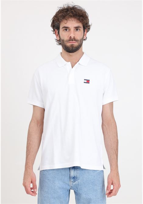 White men's polo shirt with flag logo patch TOMMY JEANS | Polo | DM0DM18314YBRYBR