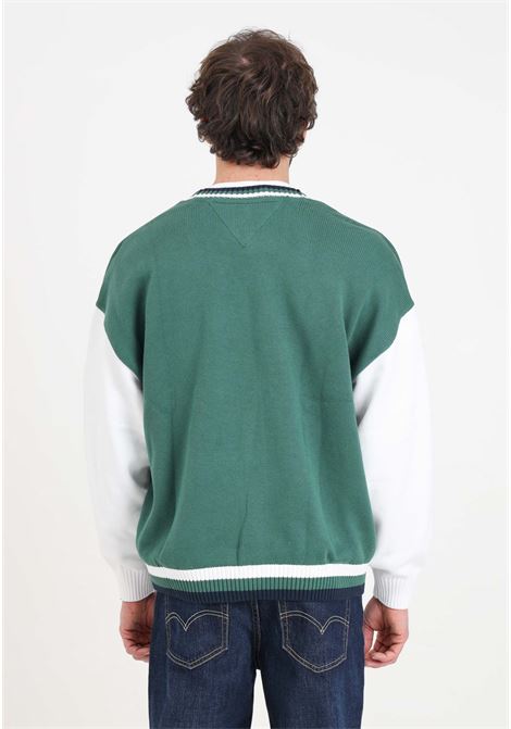 Green and white varsity style men's cardigan TOMMY JEANS | Cardigan | DM0DM18366L4LL4L