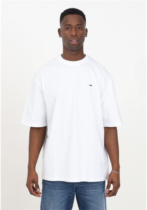 T-shirt bianca da uomo girocollo logo iconic ricamato TOMMY JEANS | DM0DM18440YBRYBR