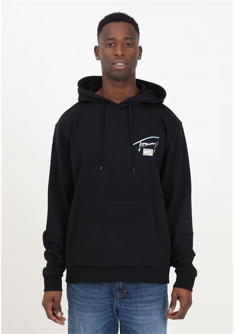 Black men's sweatshirt with metallic logo hood TOMMY JEANS | Hoodie | DM0DM18457BDSBDS