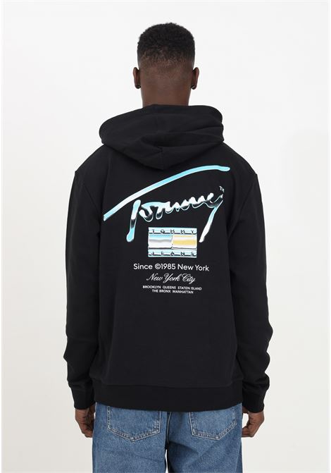 Black men's sweatshirt with metallic logo hood TOMMY JEANS | Hoodie | DM0DM18457BDSBDS