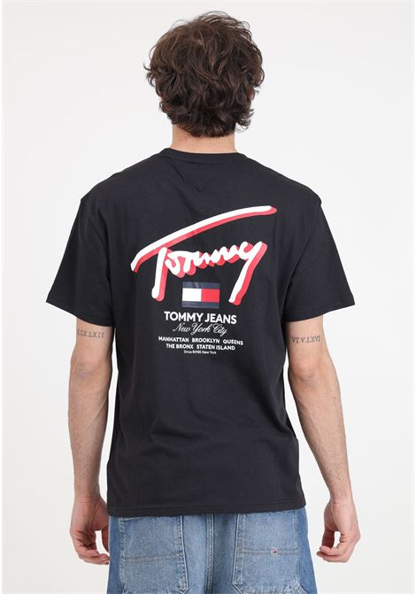 T-shirt da uomo nera con stampa logo a colori TOMMY JEANS | DM0DM18574BDSBDS