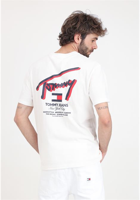 Cream men's T-shirt with full color logo print TOMMY JEANS | DM0DM18574YBHYBH