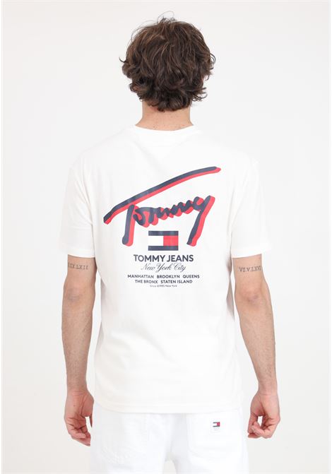 Cream men's T-shirt with full color logo print TOMMY JEANS | DM0DM18574YBHYBH