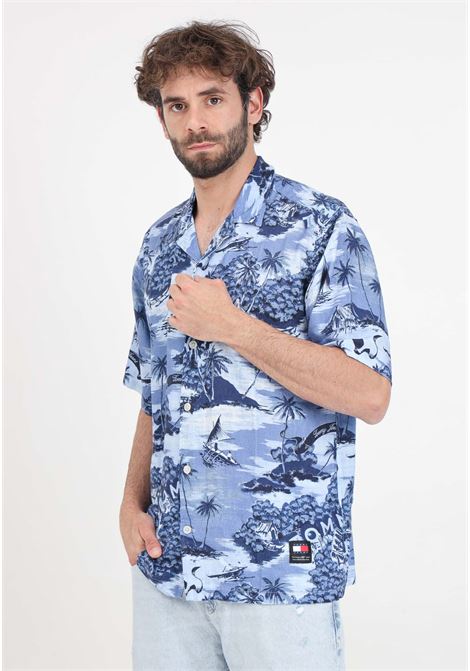 Hawaiian aop patterned blue men's shirt TOMMY JEANS | DM0DM189500KA0KA