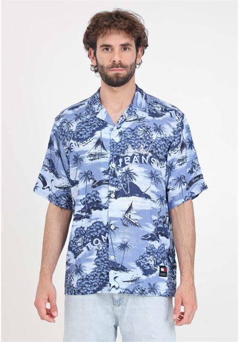 Hawaiian aop patterned blue men's shirt TOMMY JEANS | DM0DM189500KA0KA