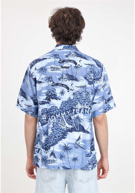 Camicia da uomo blu fantasia Hawaiian aop TOMMY JEANS | Camicie | DM0DM189500KA0KA