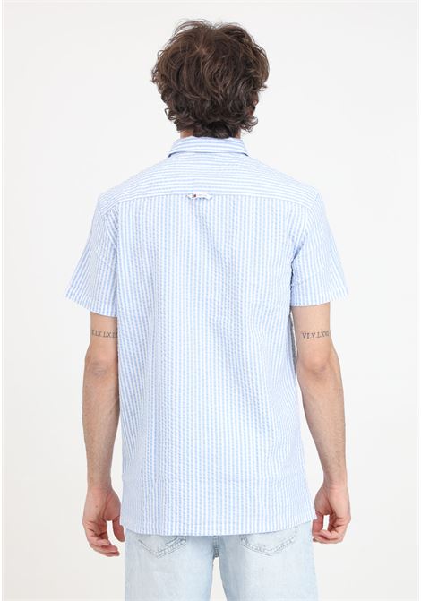 Light blue and white Stripe Seersucker men's shirt TOMMY JEANS | DM0DM18970C3SC3S