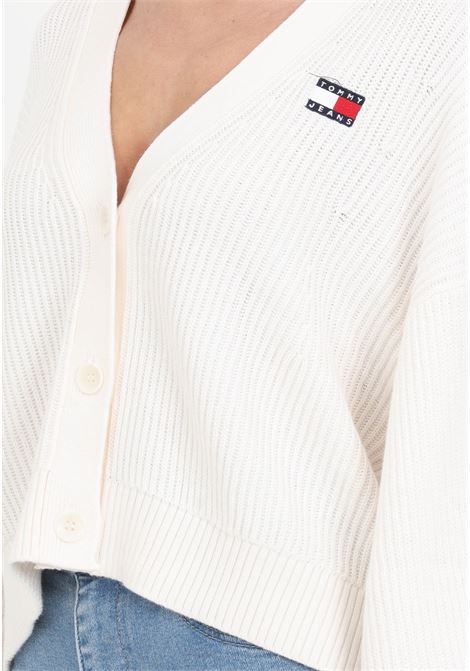 White women's cardigan with V-neckline TOMMY JEANS | Cardigan | DW0DW17253YBHYBH