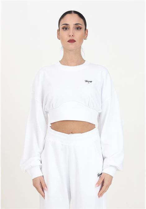 Women's white crew-neck crop sweatshirt with bustier effect in cotton TOMMY JEANS | Hoodie | DW0DW17334YBRYBR