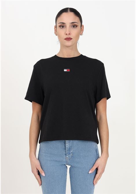 T-shirt da donna nera a girocollo a mezza manica TOMMY JEANS | T-shirt | DW0DW17391BDSBDS