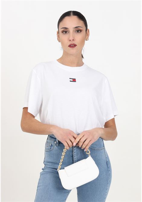 T-shirt crop da donna di cotone bianca a mezza manica TOMMY JEANS | DW0DW17391YBRYBR