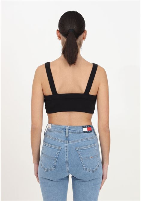 Black women's crop top in stretch cotton with ribbed texture TOMMY JEANS | Tops | DW0DW17395BDSBDS