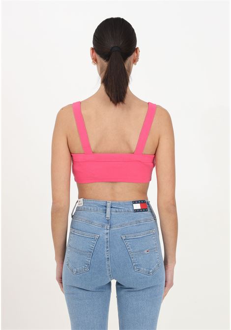 Fuchsia women's crop top in stretch cotton with ribbed texture TOMMY JEANS | Tops | DW0DW17395THWTHW