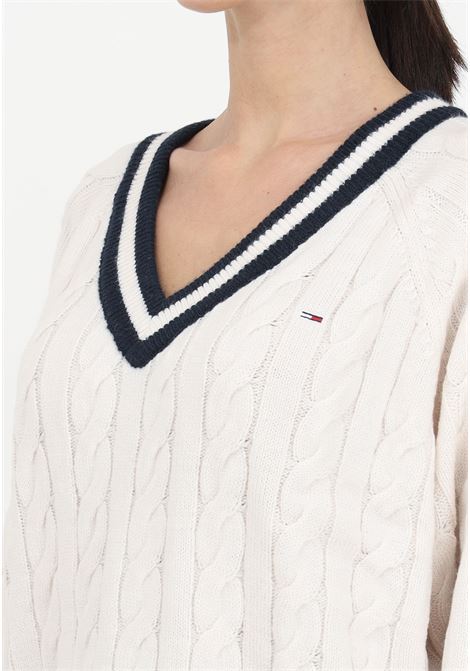 White cotton sweater for women with V-neck TOMMY JEANS | Knitwear | DW0DW17498YBHYBH