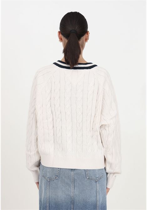 White cotton sweater for women with V-neck TOMMY JEANS | Knitwear | DW0DW17498YBHYBH