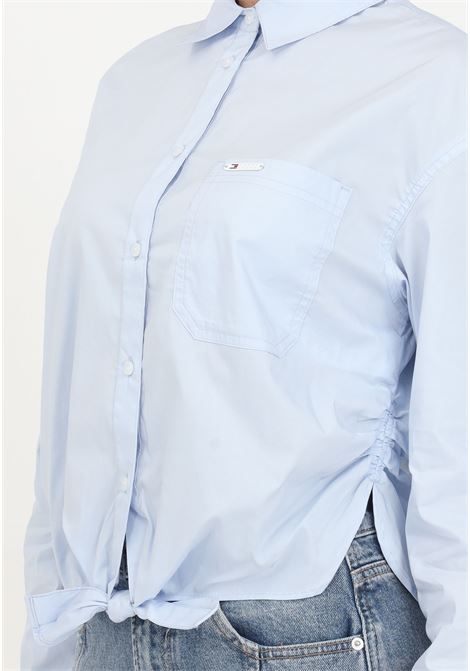 Breezy blue cotton blend women's shirt with knot TOMMY JEANS | Shirt | DW0DW17520C1OC1O