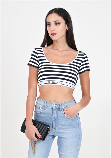 White and blue striped women's top with logo elastic TOMMY JEANS | DW0DW17891C1GC1G