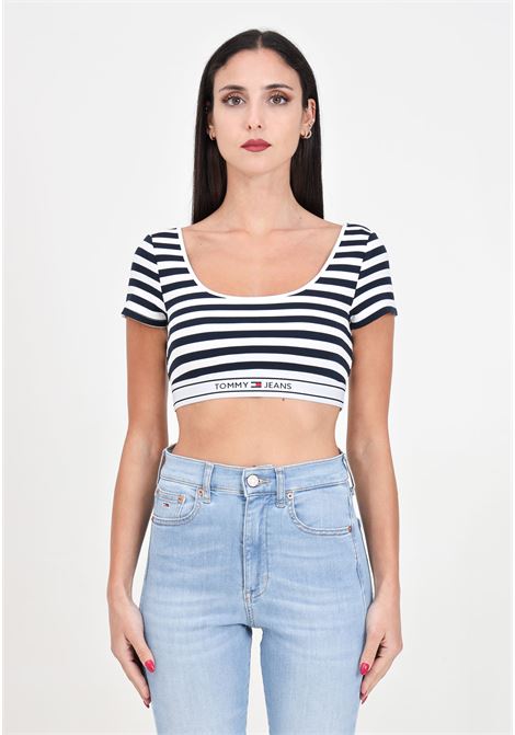 White and blue striped women's top with logo elastic TOMMY JEANS | Tops | DW0DW17891C1GC1G