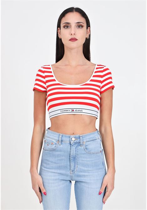 White and red striped women's top with logo elastic TOMMY JEANS | Tops | DW0DW17891XNLXNL
