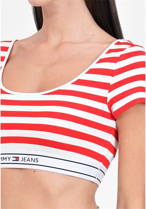 Top da donna bianco e rosso a strisce con elastico logato TOMMY JEANS | Top | DW0DW17891XNLXNL
