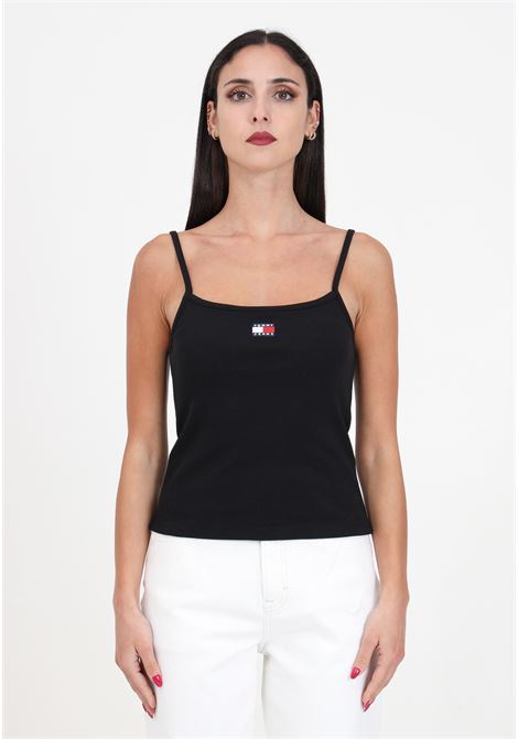 Top da donna nero slim fit a costine TOMMY JEANS | Top | DW0DW17904BDSBDS