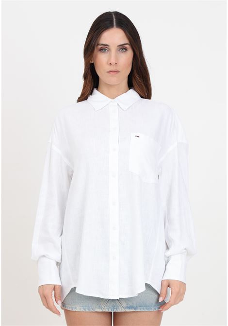 Camicia bianca da donna con patch logo bandierina TOMMY JEANS | Camicie | DW0DW17987YBRYBR
