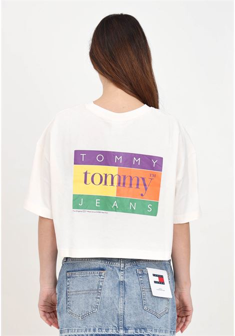 T-shirt da donna ancient white con stampa logo TOMMY JEANS | DW0DW18141YBHYBH