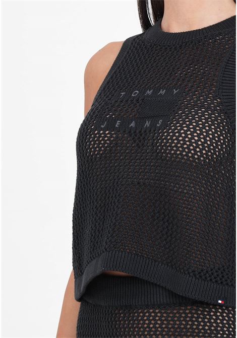 Open Stitch black perforated women's top TOMMY JEANS | Tops | DW0DW18336BDSBDS