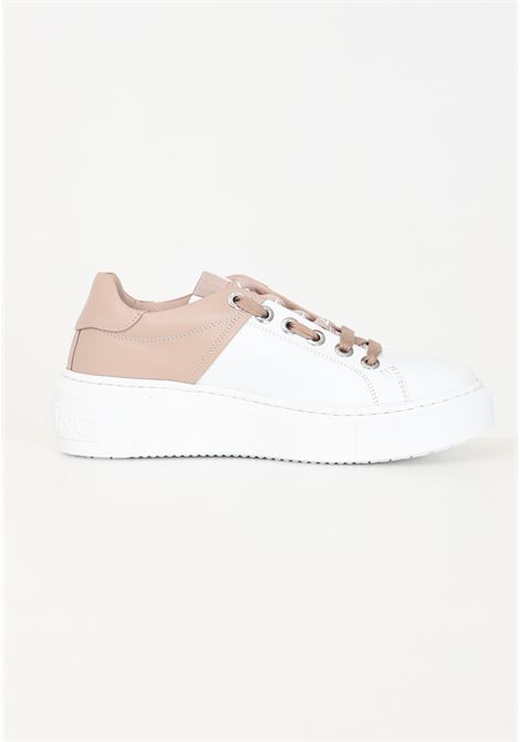 White and beige women's sneakers with embossed lettering logo VALENTINO | Sneakers | 91B2201VITW-NUDE